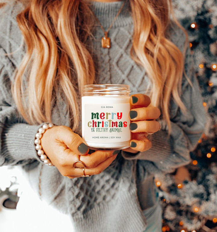 Merry Christmas Scented Soy Blend Candle 9oz Jar Holiday Great Gift for Friends