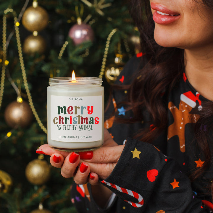 Merry Christmas Scented Soy Blend Candle 9oz Jar Holiday Great Gift for Friends
