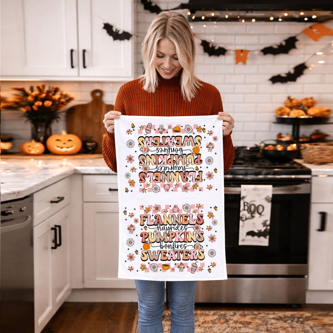 Pink Flannels Retro Fall Kitchen Tea Towel Autumn Decor Great Gift for Friends