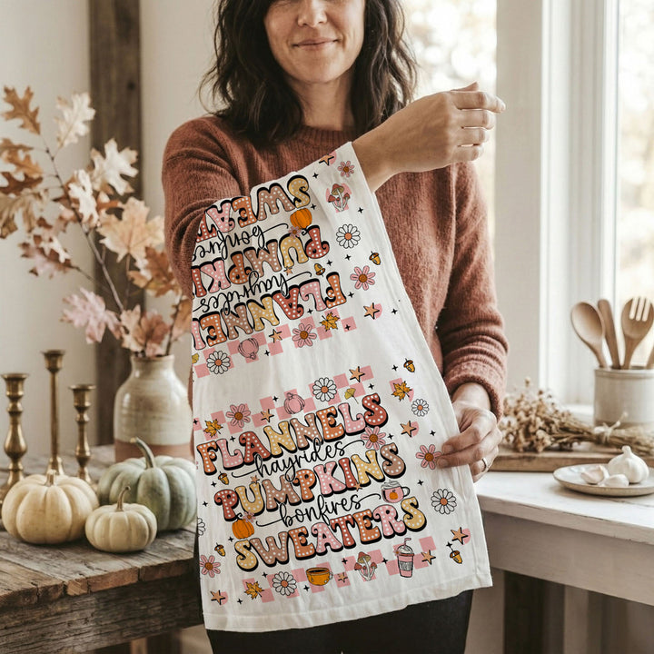 Pink Flannels Retro Fall Kitchen Tea Towel Autumn Decor Great Gift for Friends
