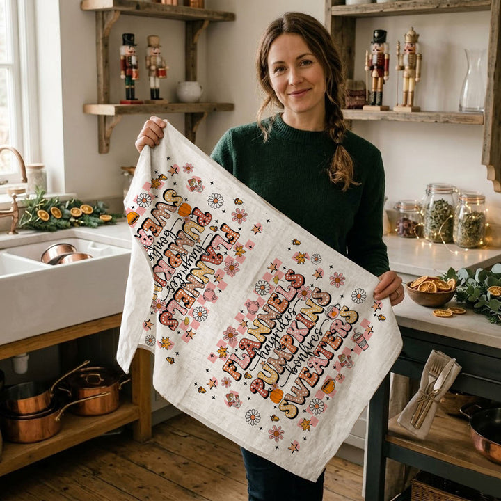 Pink Flannels Retro Fall Kitchen Tea Towel Autumn Decor Great Gift for Friends