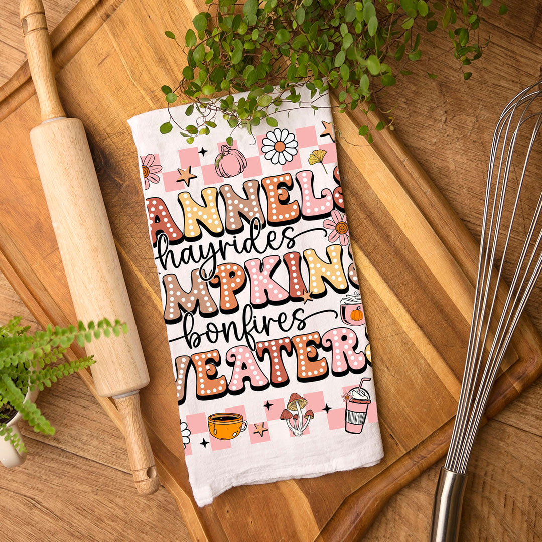 Pink Flannels Retro Fall Kitchen Tea Towel Autumn Decor Great Gift for Friends