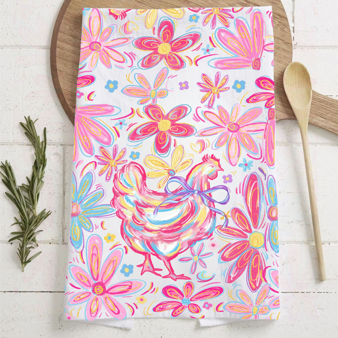 Floral Boho Chicken Cotton Kitchen Tea Towel Farmhouse Decor Great Gifts for Her