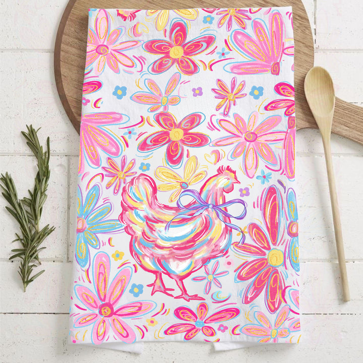 Floral Boho Chicken Cotton Kitchen Tea Towel Farmhouse Decor Great Gifts for Her