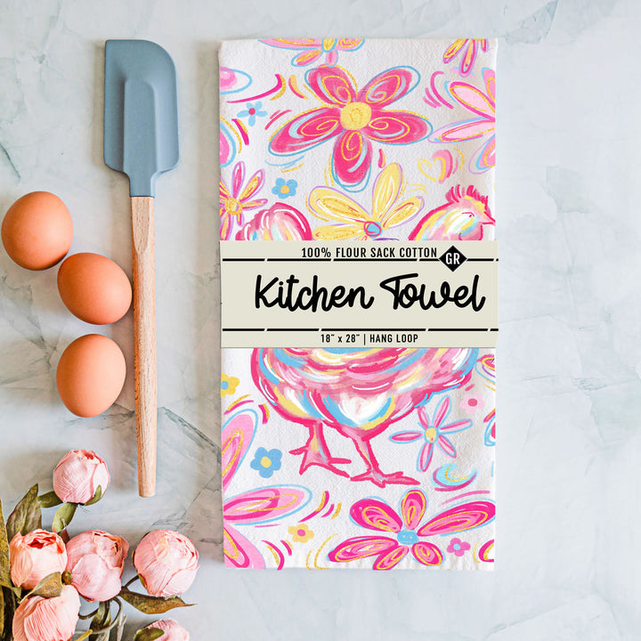 Floral Boho Chicken Cotton Kitchen Tea Towel Farmhouse Decor Great Gifts for Her
