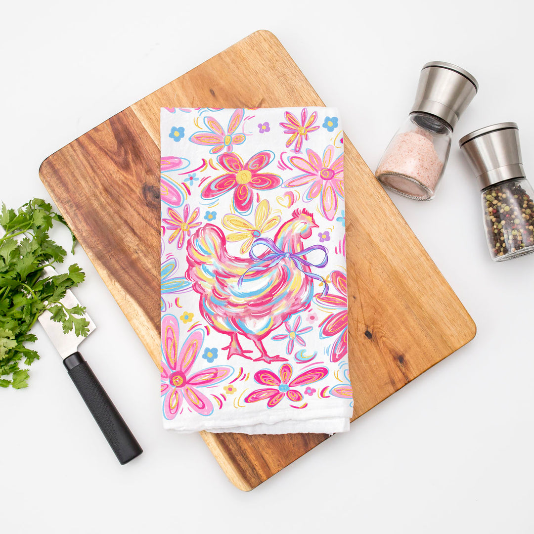 Floral Boho Chicken Cotton Kitchen Tea Towel Farmhouse Decor Great Gifts for Her
