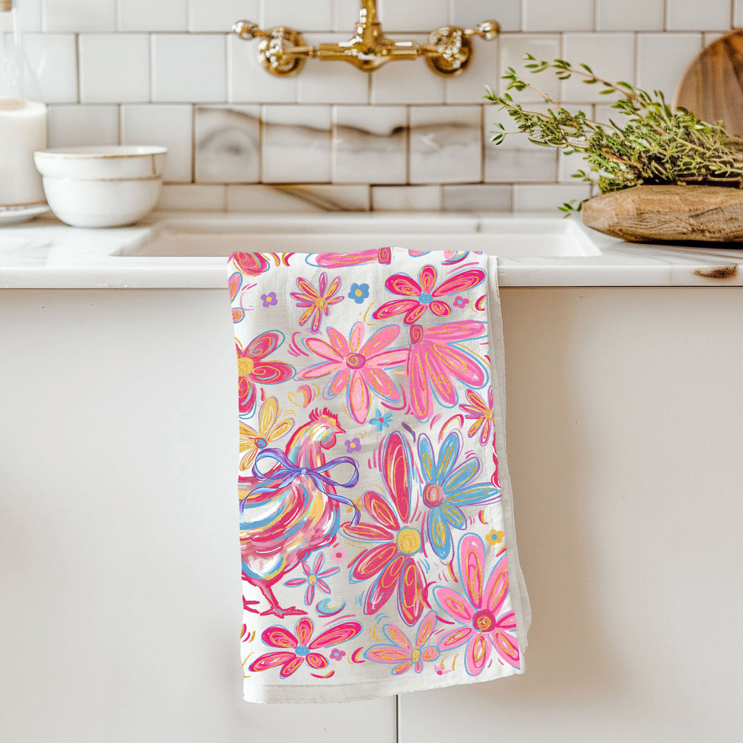 Floral Boho Chicken Cotton Kitchen Tea Towel Farmhouse Decor Great Gifts for Her