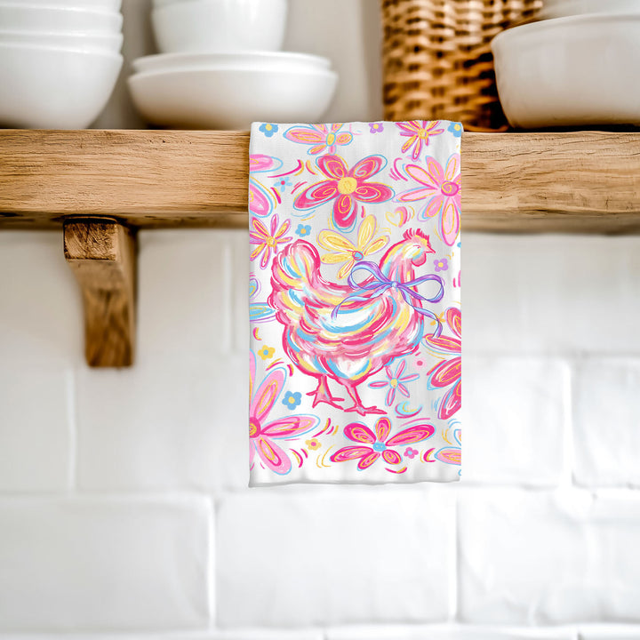 Floral Boho Chicken Cotton Kitchen Tea Towel Farmhouse Decor Great Gifts for Her