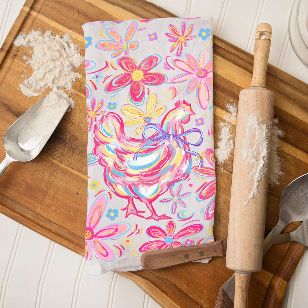 Floral Boho Chicken Cotton Kitchen Tea Towel Farmhouse Decor Great Gifts for Her