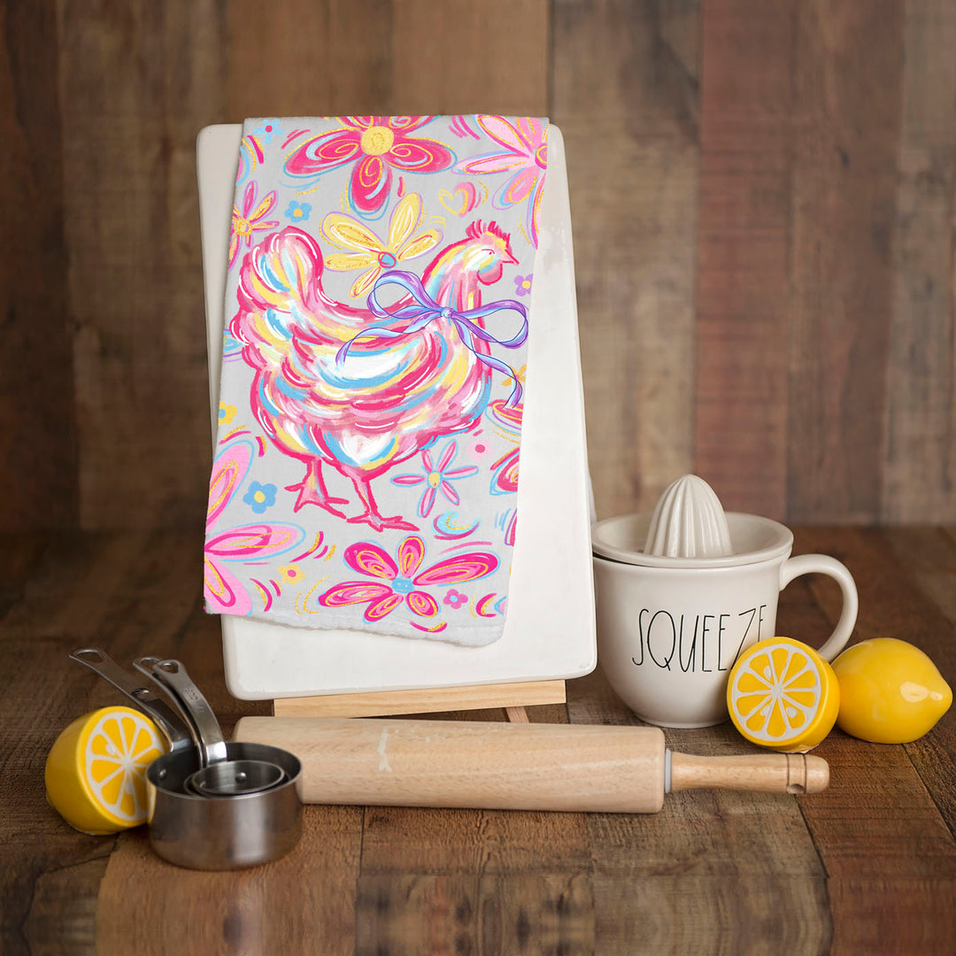 Floral Boho Chicken Cotton Kitchen Tea Towel Farmhouse Decor Great Gifts for Her
