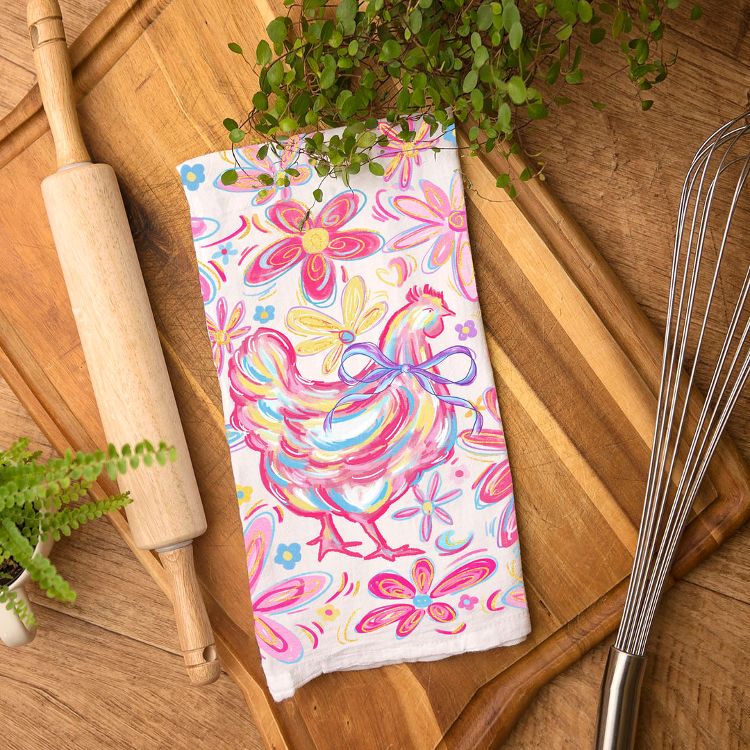 Floral Boho Chicken Cotton Kitchen Tea Towel Farmhouse Decor Great Gifts for Her
