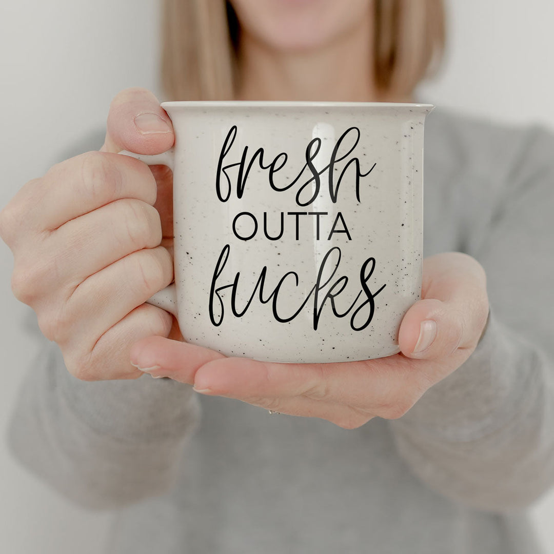 Fresh Outta Fucks Funny Ceramic Coffee Mug 14oz Double Sided Great Gifts for Her
