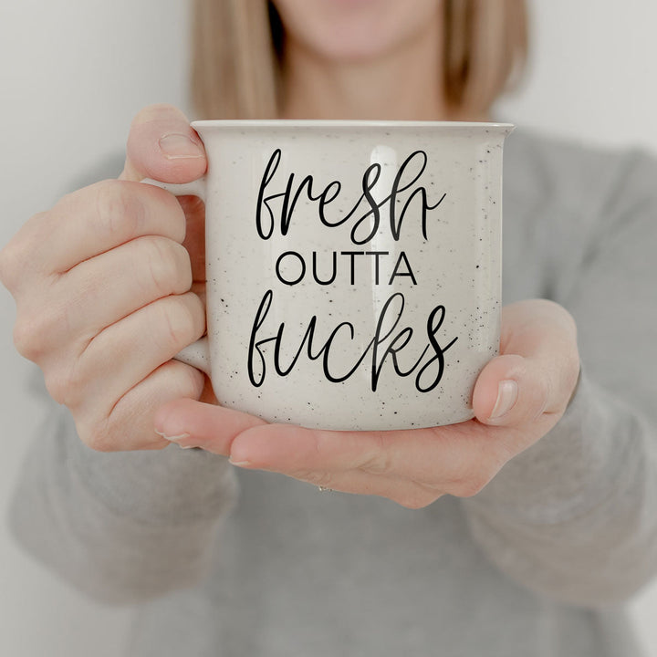Fresh Outta Fucks Funny Ceramic Coffee Mug 14oz Double Sided Great Gifts for Her