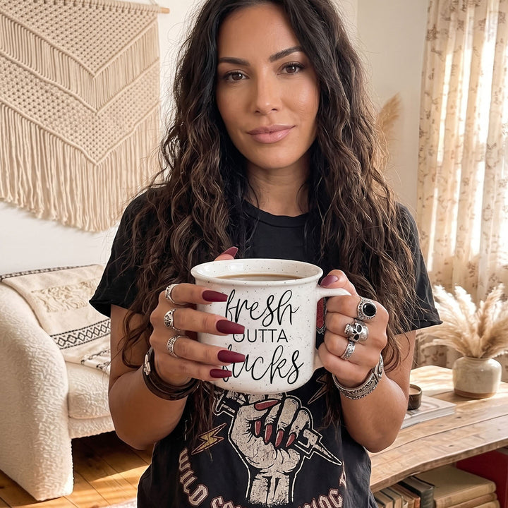 Fresh Outta Fucks Funny Ceramic Coffee Mug 14oz Double Sided Great Gifts for Her