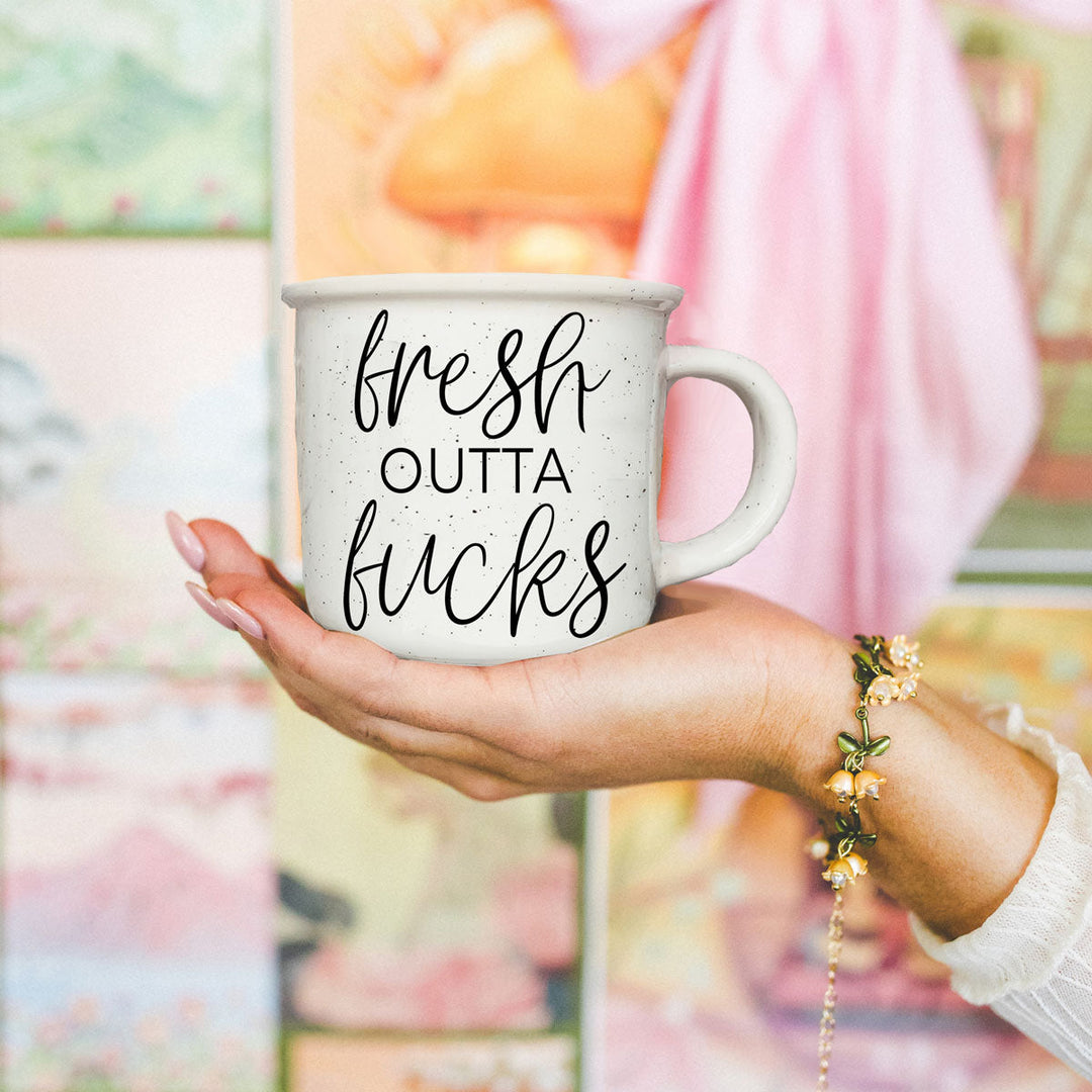 Fresh Outta Fucks Funny Ceramic Coffee Mug 14oz Double Sided Great Gifts for Her