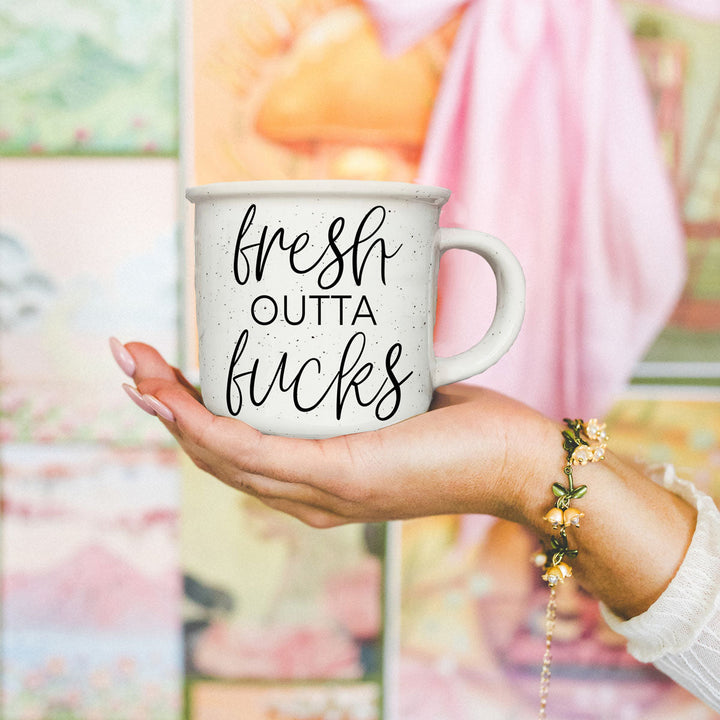 Fresh Outta Fucks Funny Ceramic Coffee Mug 14oz Double Sided Great Gifts for Her