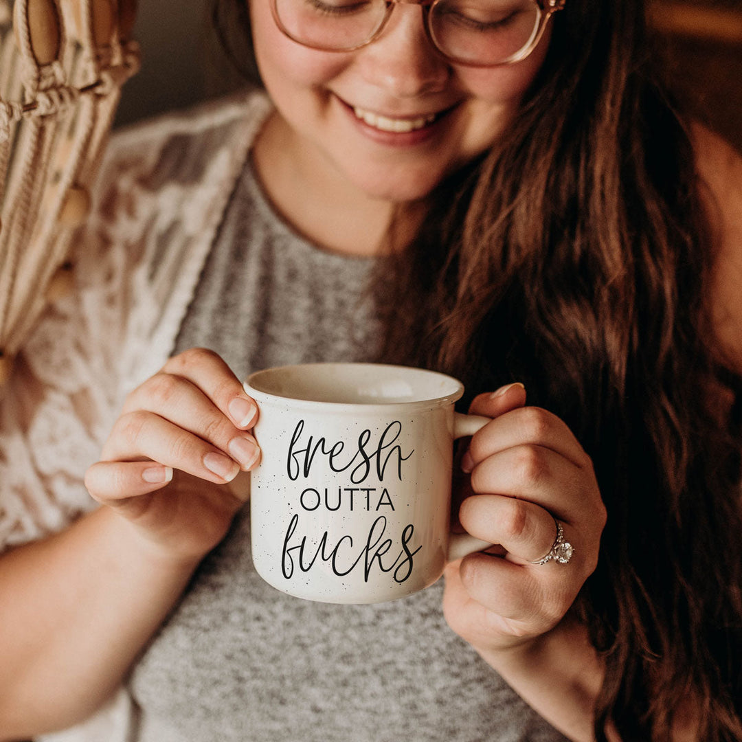 Fresh Outta Fucks Funny Ceramic Coffee Mug 14oz Double Sided Great Gifts for Her