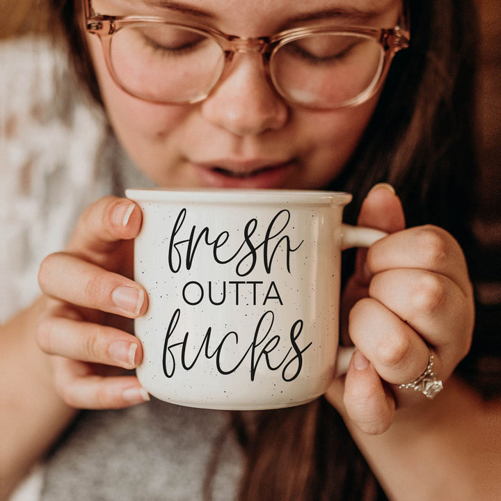 Fresh Outta Fucks Funny Ceramic Coffee Mug 14oz Double Sided Great Gifts for Her