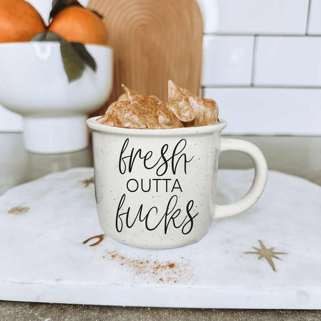 Fresh Outta Fucks Funny Ceramic Coffee Mug 14oz Double Sided Great Gifts for Her