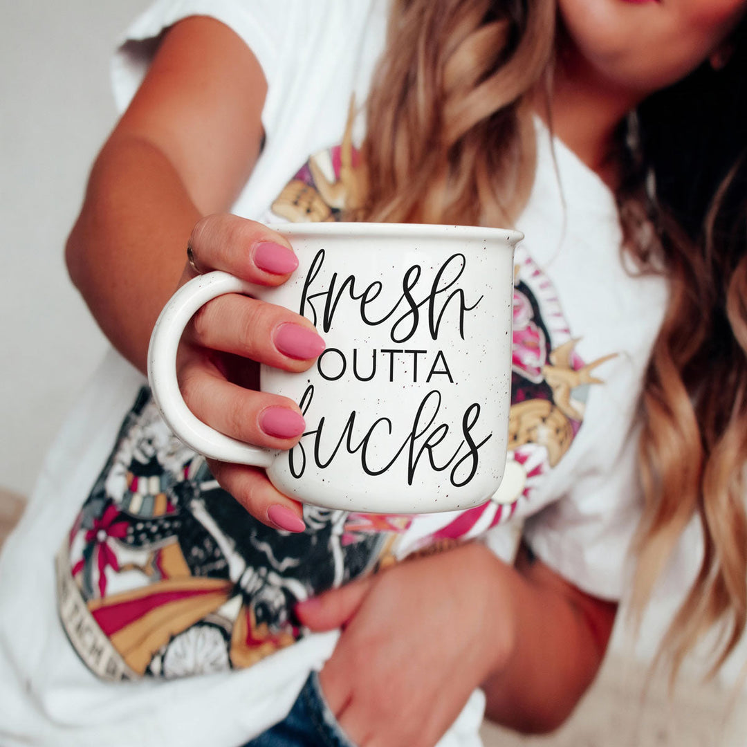 Fresh Outta Fucks Funny Ceramic Coffee Mug 14oz Double Sided Great Gifts for Her