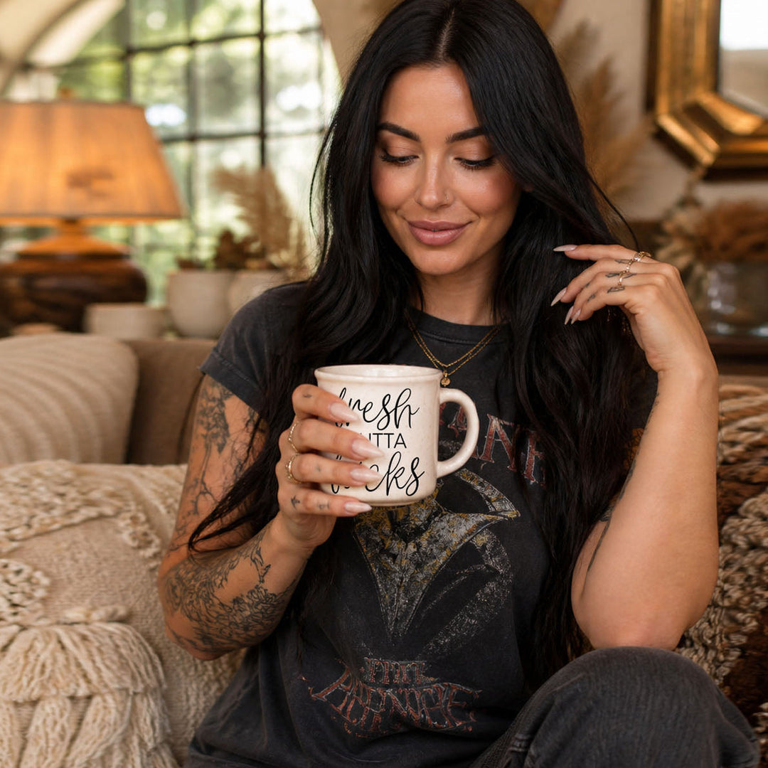 Fresh Outta Fucks Funny Ceramic Coffee Mug 14oz Double Sided Great Gifts for Her