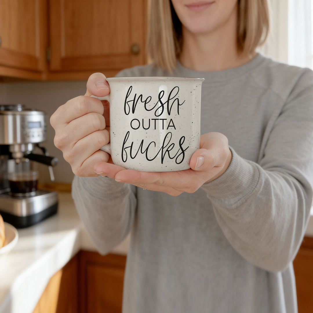 Fresh Outta Fucks Funny Ceramic Coffee Mug 14oz Double Sided Great Gifts for Her