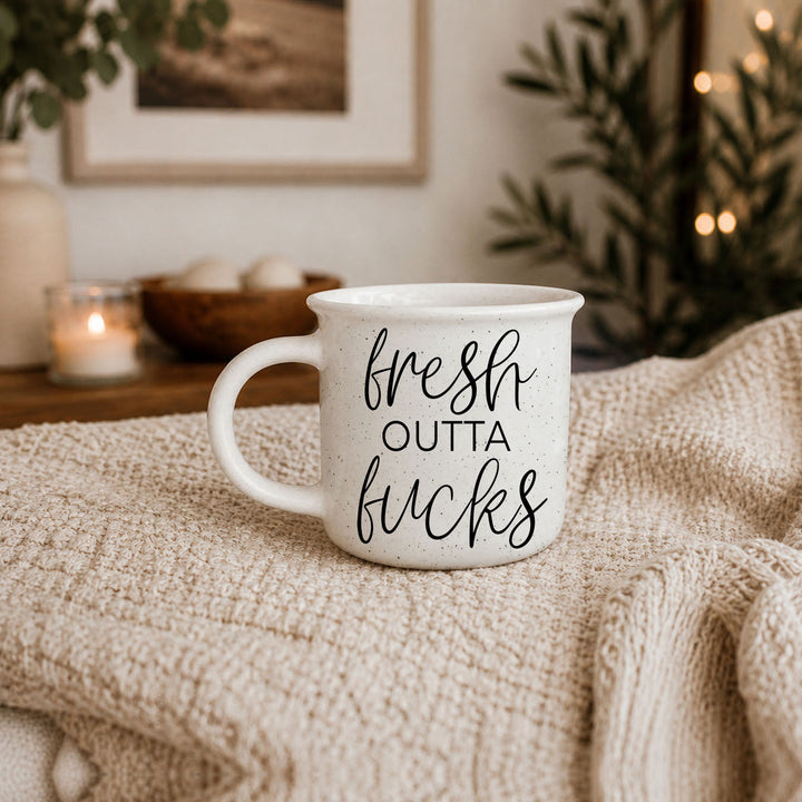 Fresh Outta Fucks Funny Ceramic Coffee Mug 14oz Double Sided Great Gifts for Her