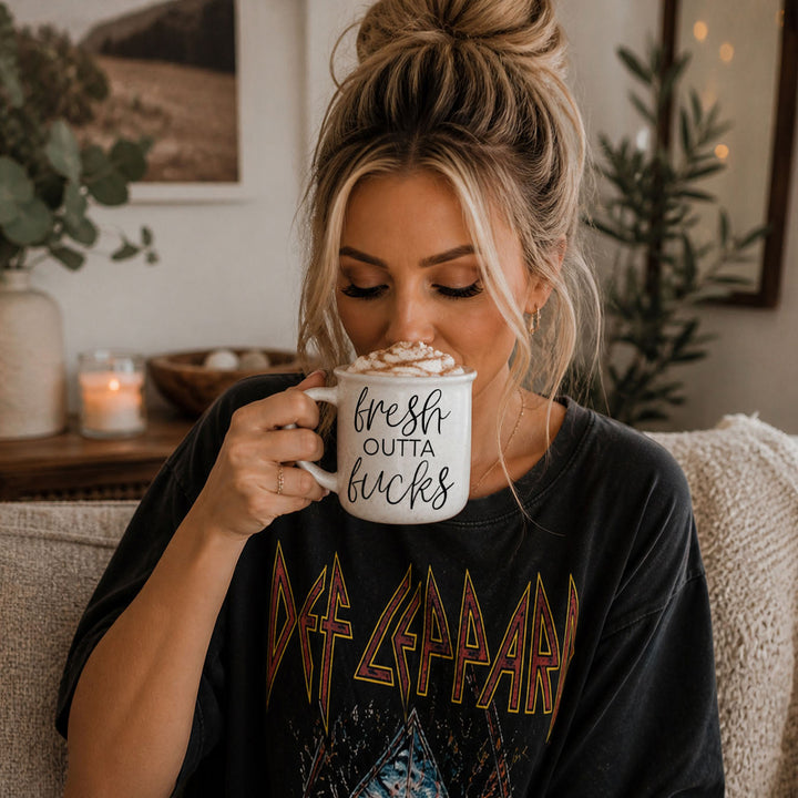 Fresh Outta Fucks Funny Ceramic Coffee Mug 14oz Double Sided Great Gifts for Her