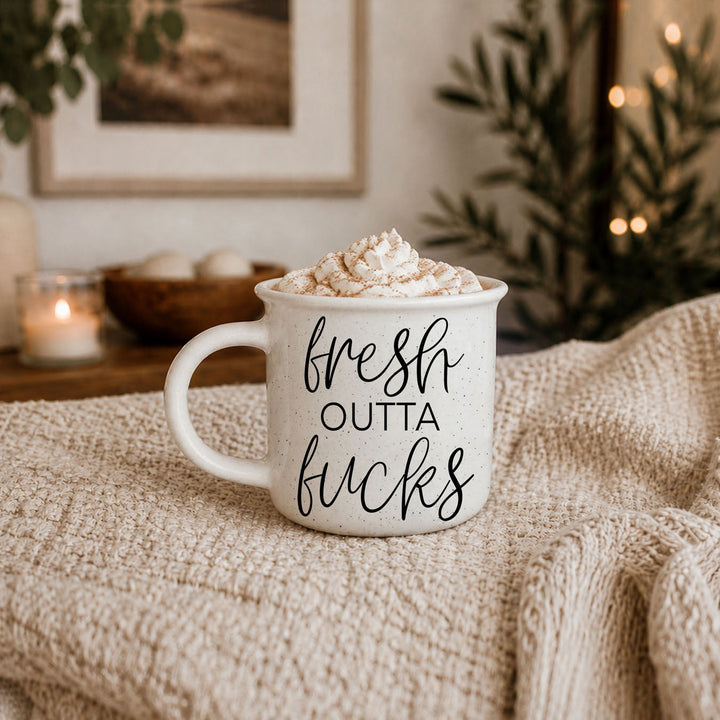 Fresh Outta Fucks Funny Ceramic Coffee Mug 14oz Double Sided Great Gifts for Her