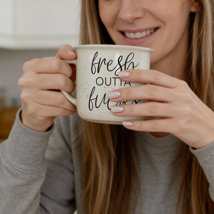 Fresh Outta Fucks Funny Ceramic Coffee Mug 14oz Double Sided Great Gifts for Her