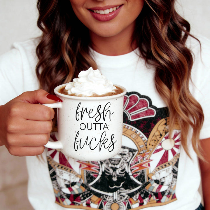 Fresh Outta Fucks Funny Ceramic Coffee Mug 14oz Double Sided Great Gifts for Her