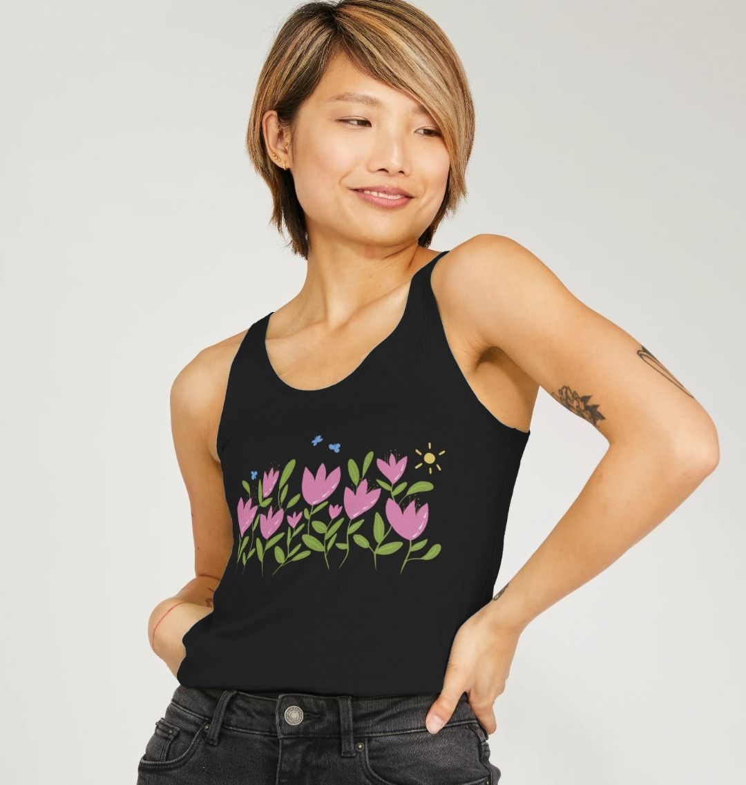 Breezy Tulips w Butterflies Scoop Tank T-Shirt (Adult)