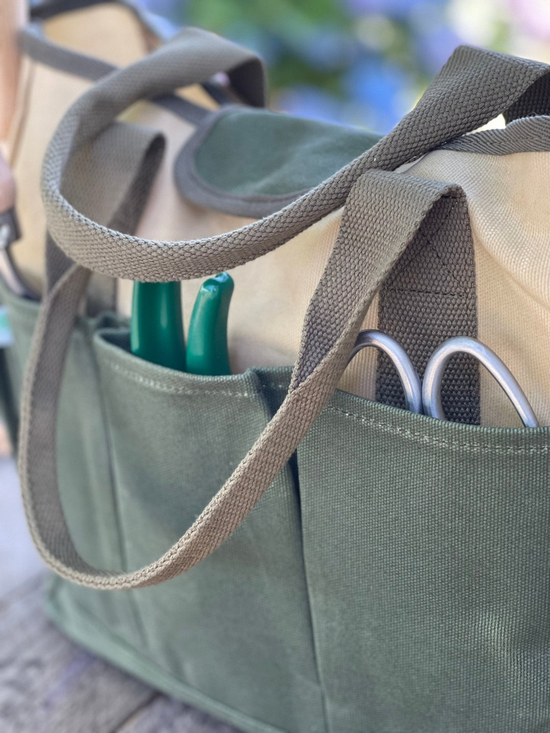 Waxed Canvas Garden Tool Bag | Heavy-Duty 8-Pocket Tote