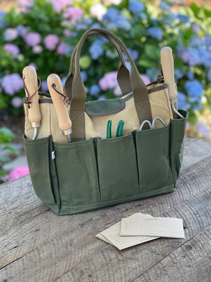 Waxed Canvas Garden Tool Bag | Heavy-Duty 8-Pocket Tote