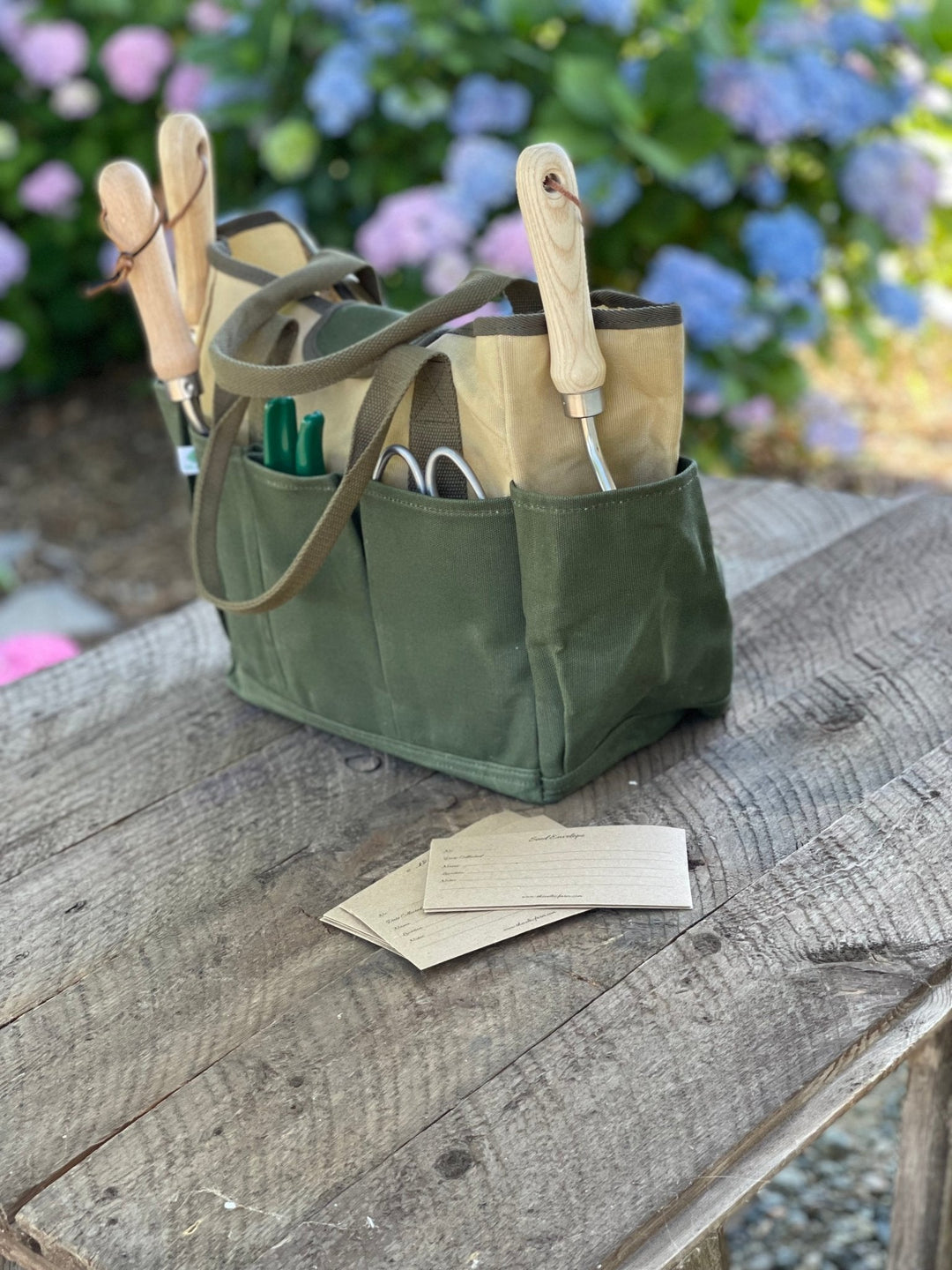 Waxed Canvas Garden Tool Bag | Heavy-Duty 8-Pocket Tote