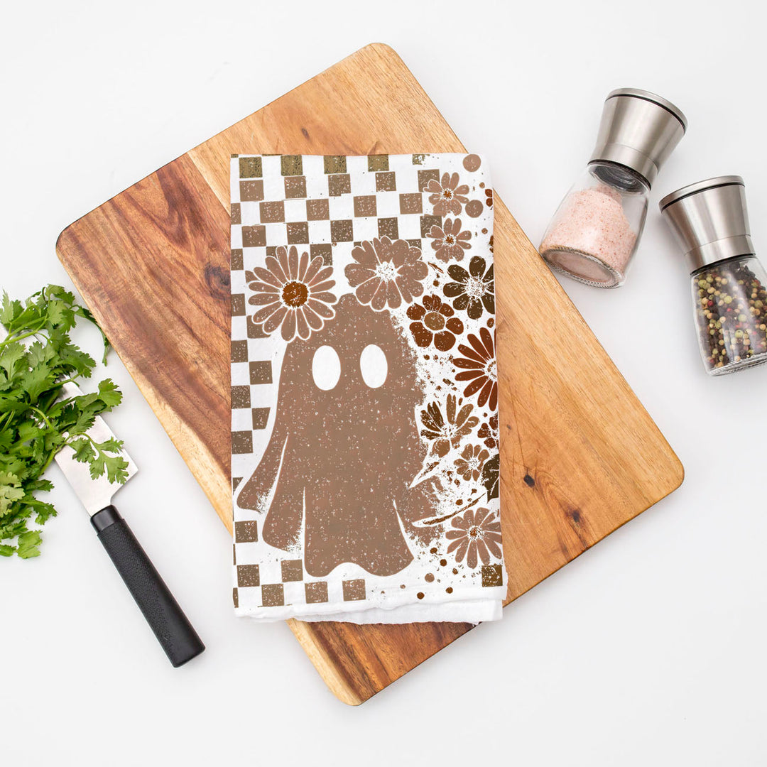 Retro Halloween Ghost Skull Kitchen Tea Towel Spooky Decor Fun Gift for Friends