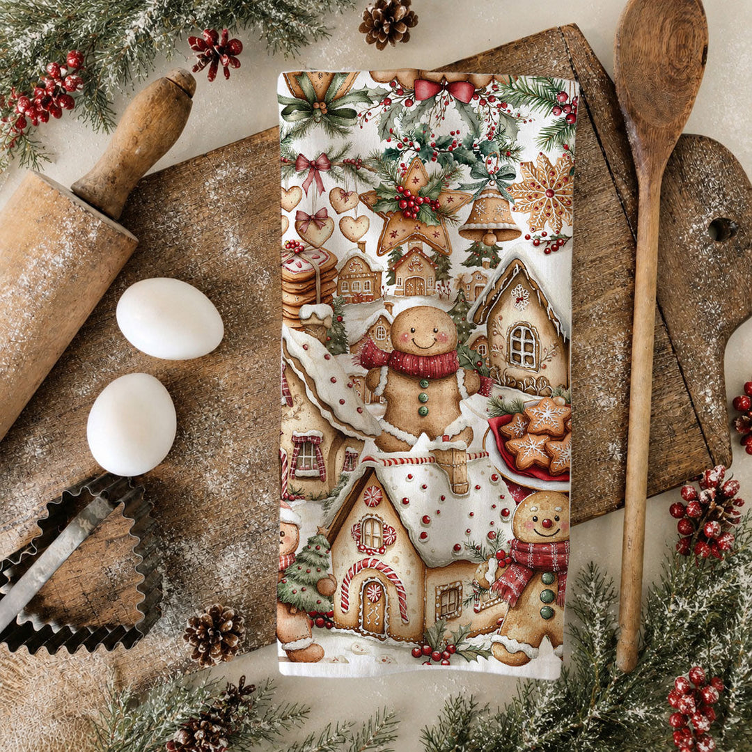 Gingerbread Christmas Kitchen Tea Towel Holiday Baking Decor Great Gifts for Her