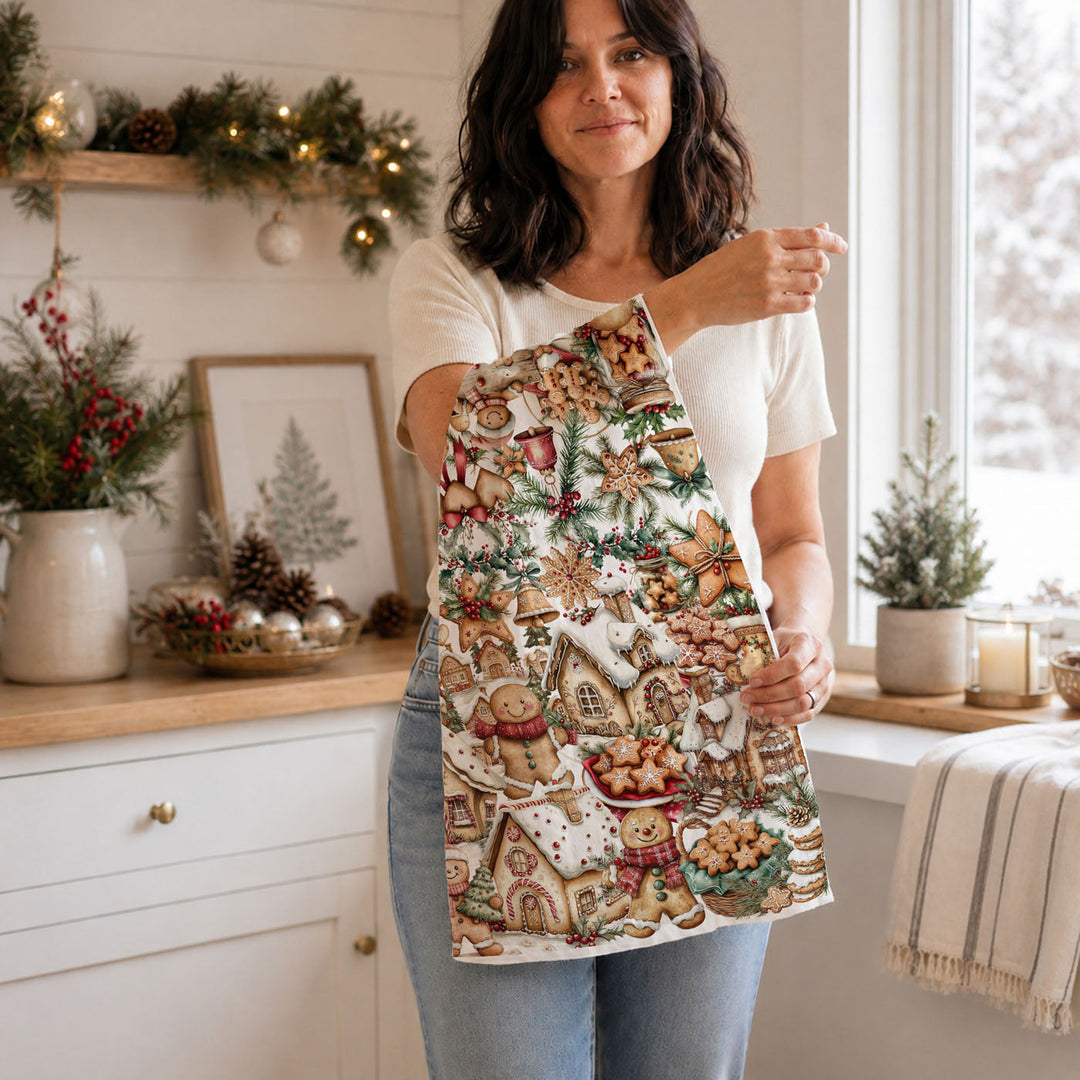 Gingerbread Christmas Kitchen Tea Towel Holiday Baking Decor Great Gifts for Her