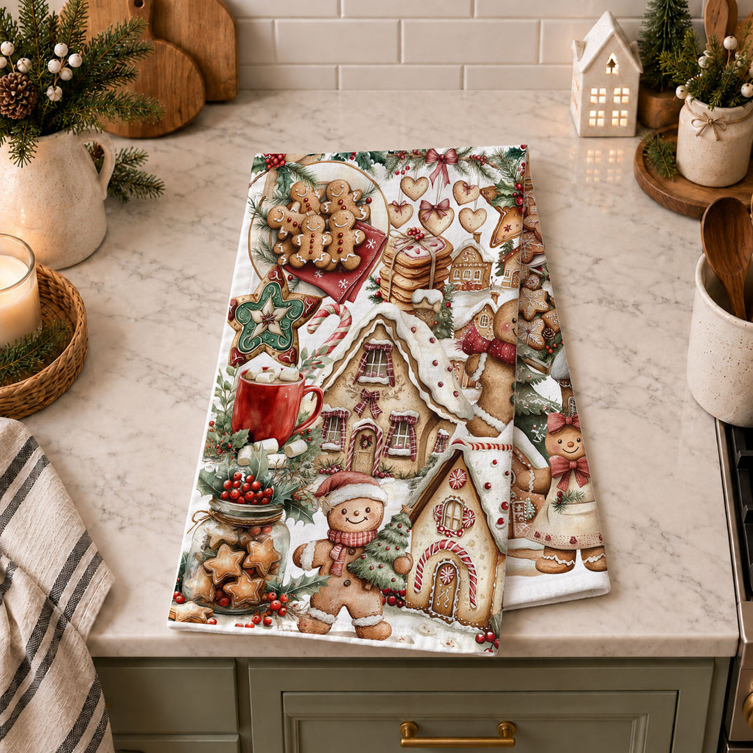 Gingerbread Christmas Kitchen Tea Towel Holiday Baking Decor Great Gifts for Her