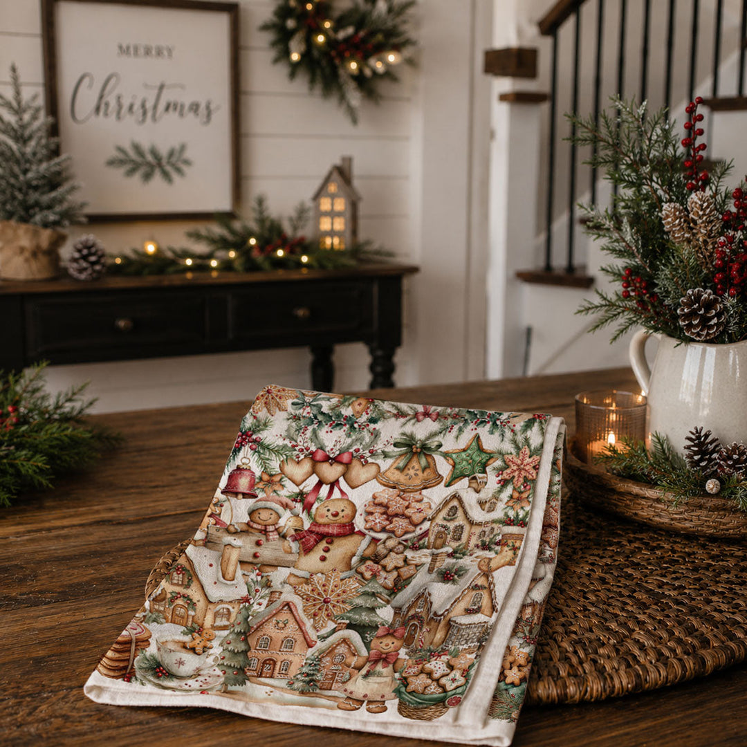 Gingerbread Christmas Kitchen Tea Towel Holiday Baking Decor Great Gifts for Her
