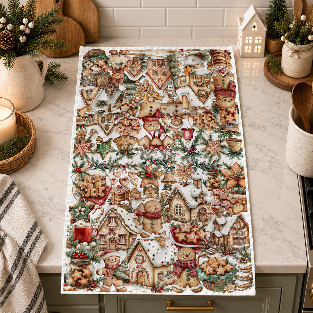 Gingerbread Christmas Kitchen Tea Towel Holiday Baking Decor Great Gifts for Her