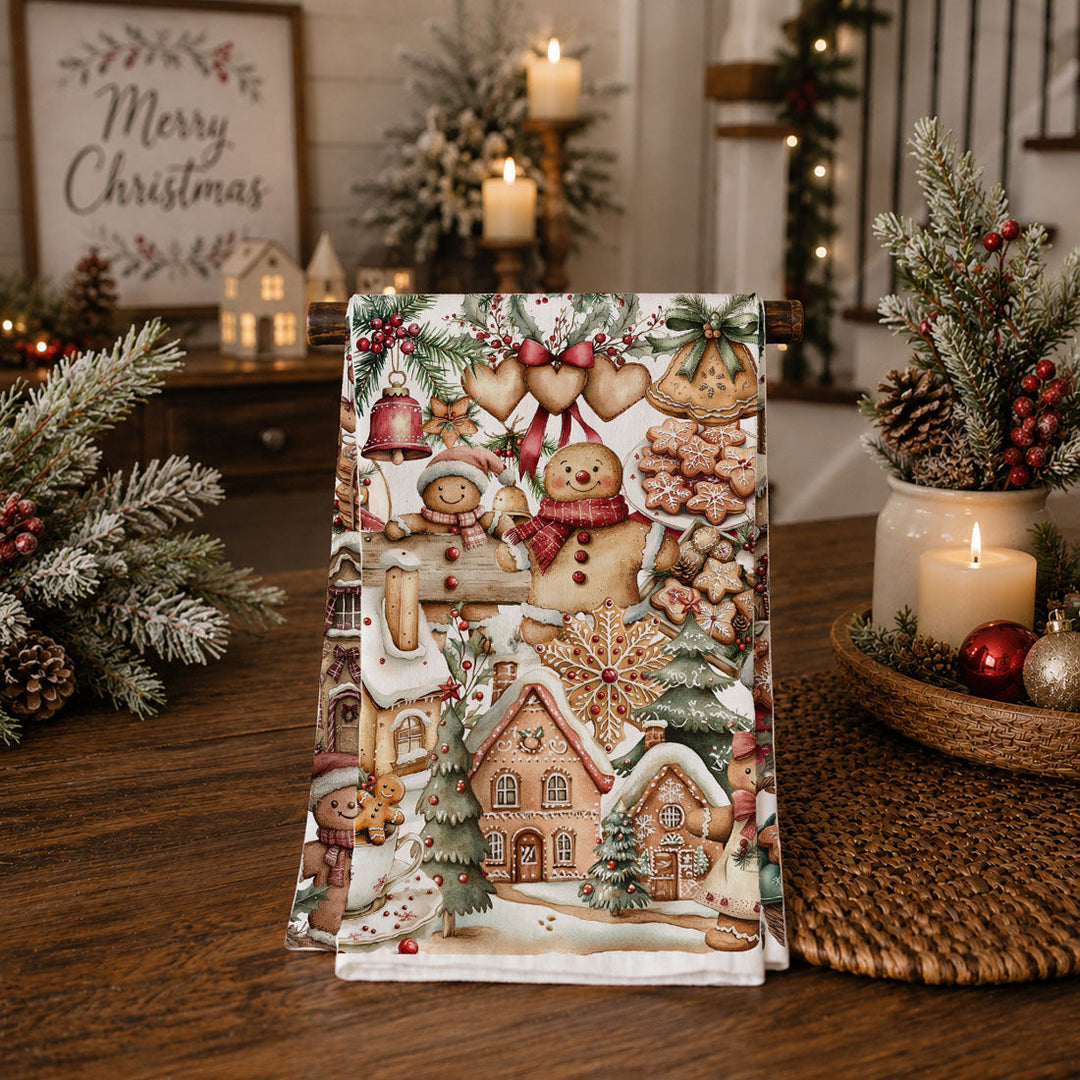 Gingerbread Christmas Kitchen Tea Towel Holiday Baking Decor Great Gifts for Her