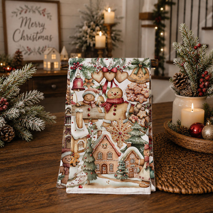 Gingerbread Christmas Kitchen Tea Towel Holiday Baking Decor Great Gifts for Her