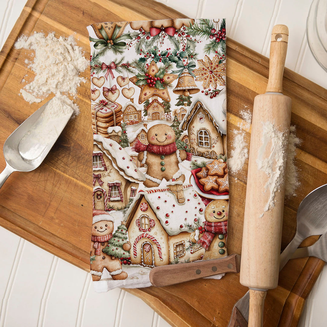 Gingerbread Christmas Kitchen Tea Towel Holiday Baking Decor Great Gifts for Her