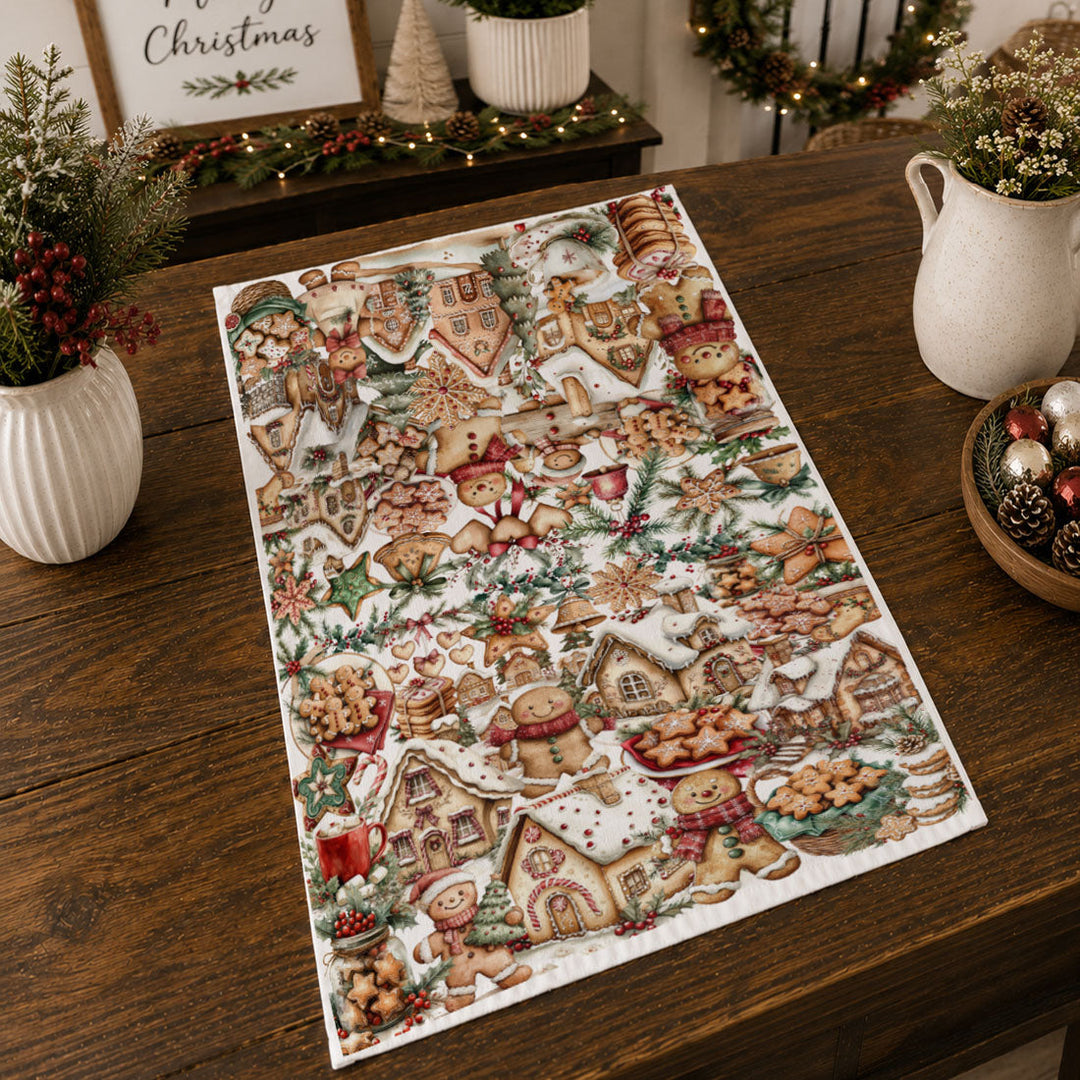 Gingerbread Christmas Kitchen Tea Towel Holiday Baking Decor Great Gifts for Her