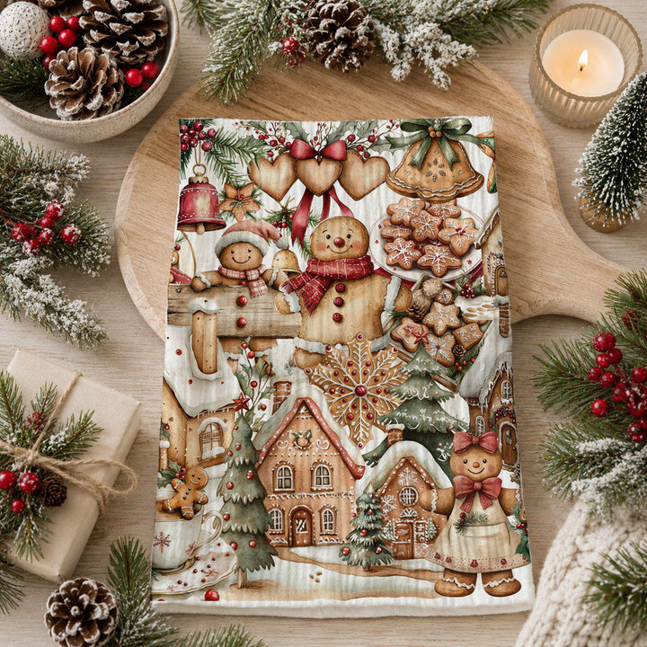 Gingerbread Christmas Kitchen Tea Towel Holiday Baking Decor Great Gifts for Her