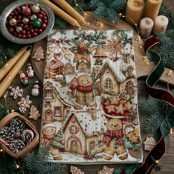 Gingerbread Christmas Kitchen Tea Towel Holiday Baking Decor Great Gifts for Her