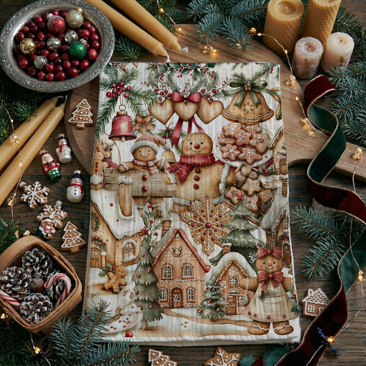 Gingerbread Christmas Kitchen Tea Towel Holiday Baking Decor Great Gifts for Her