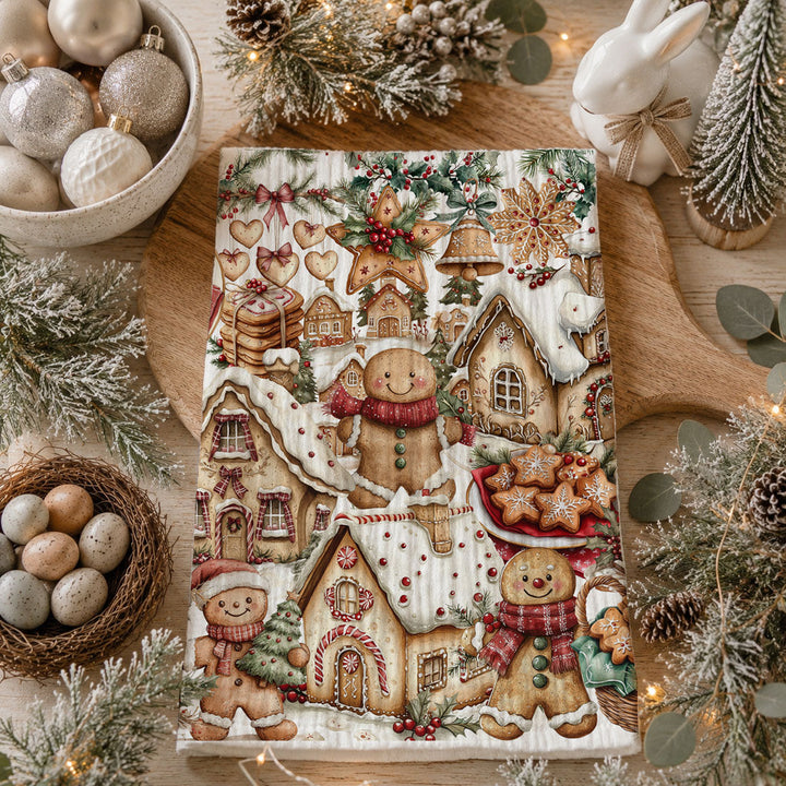 Gingerbread Christmas Kitchen Tea Towel Holiday Baking Decor Great Gifts for Her