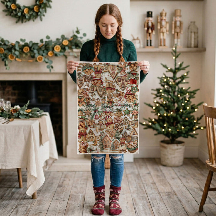 Gingerbread Christmas Kitchen Tea Towel Holiday Baking Decor Great Gifts for Her